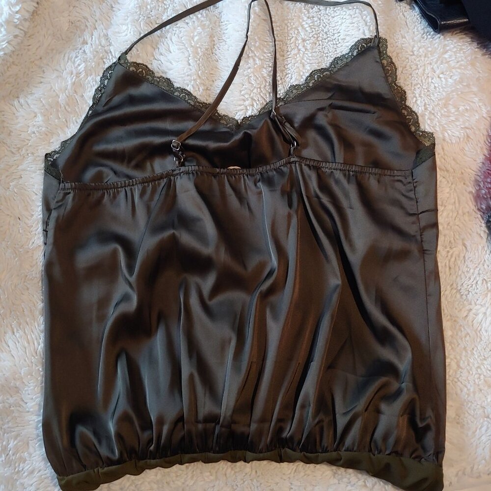 Blu Pepper Silky Cami Bodysuit Olive V-Neck Lacy Hippie Festival M Adjustable - Picture 7 of 11